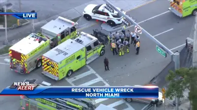 4 hospitalized following traffic crash involving MDFR vehicle in North Miami