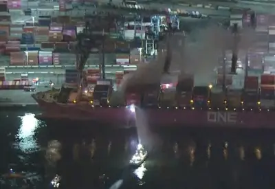 Crews battle hazardous fire on cargo ship in San Pedro, major emergency declared