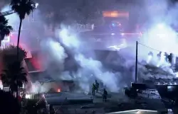 Multiple homes burn in Pacoima fireworks explosion; woman critically injured